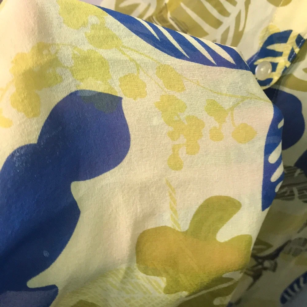 Vintage Sheer silk palm print cover up by Kiko Bay yellow L